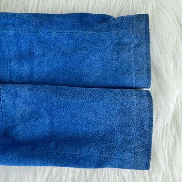 Women's SL8 Genuine Suede Asymmetric Zipper Accent Crop Moto Jacket Blue Size MD - Picture 10 of 17